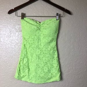 Wet Seal lime green tube top sweetheart rose lace